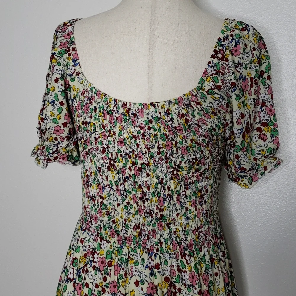 Boutique Boho Summer Floral Midi Dress Ruffle Calico Smocking Bohemian - Picture 10 of 14